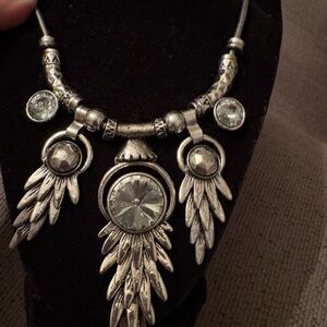 Silver Statement Necklace with Crystal Accents